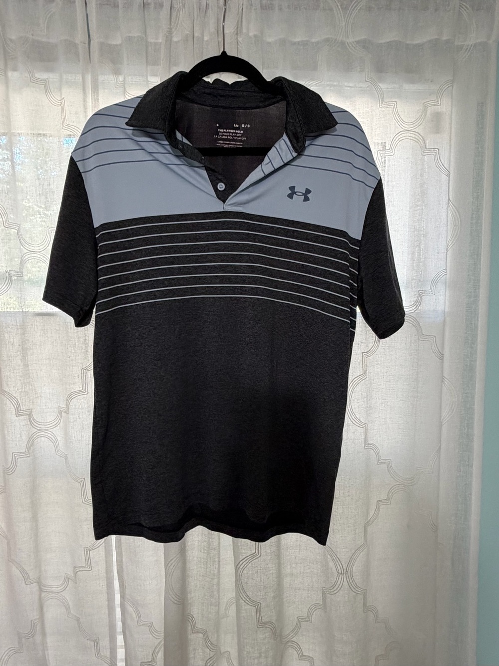 Under Armour Black and Light Gray Striped Performance Polo